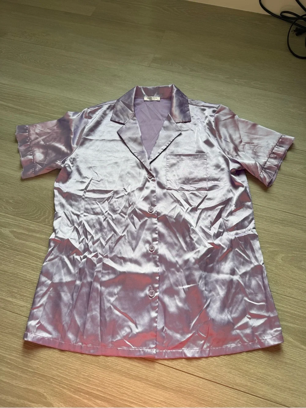 Lilac Satin Pajama Set - Button Shirt & Ruffle Shorts